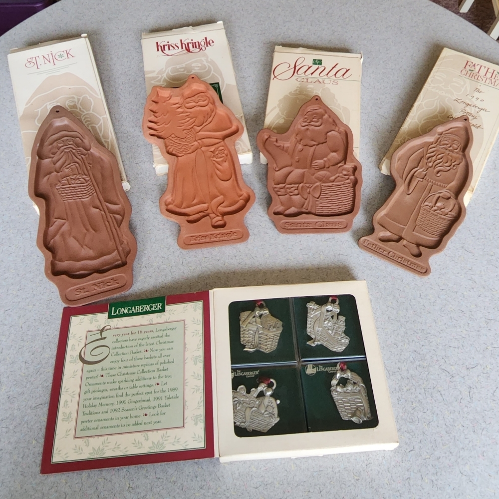 Longaberger Christmas Pottery Cookie Molds and Basket Ornaments